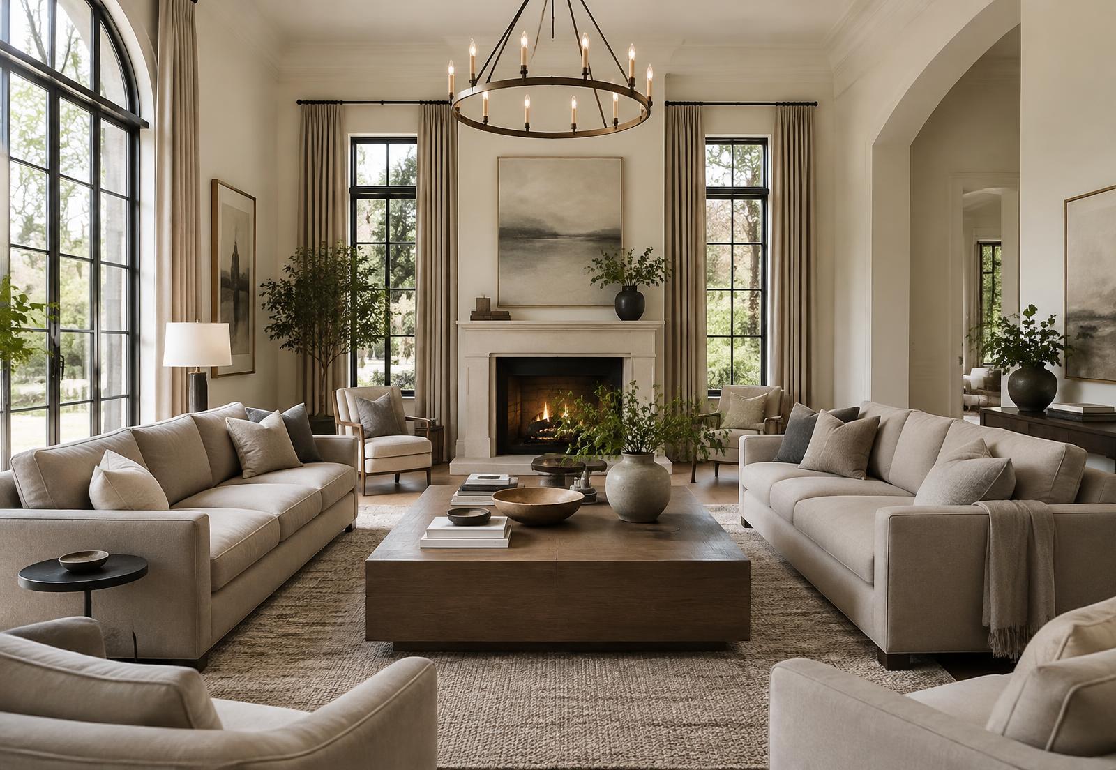 Spacious, light-filled living area with group seating